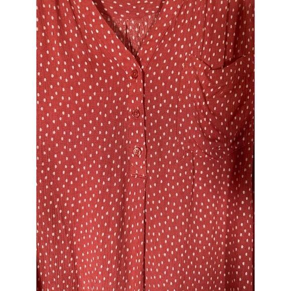 Market & Spruce Red White Polka Dot Long Sleeve Button Down Shirt Women Sz L - Picture 4 of 11